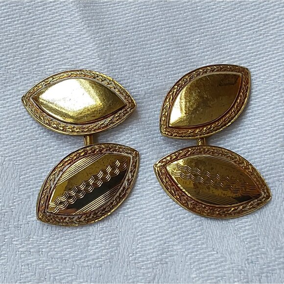 Vintage 1930s 1940s etched gold cufflinks with box almond shape can be engraved - Picture 1 of 8